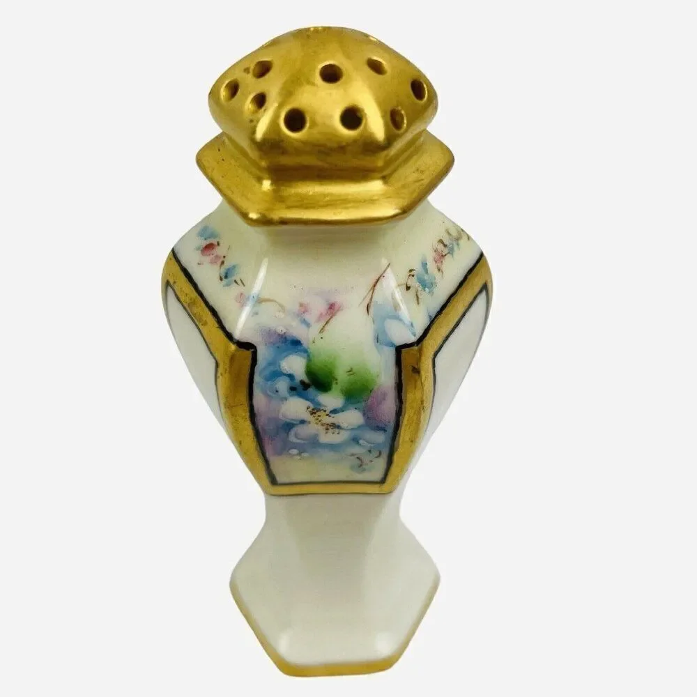 Antique 1900 Belleek Lenox Salt & Pepper Shakers Forget Me Nots Hand Painted Set